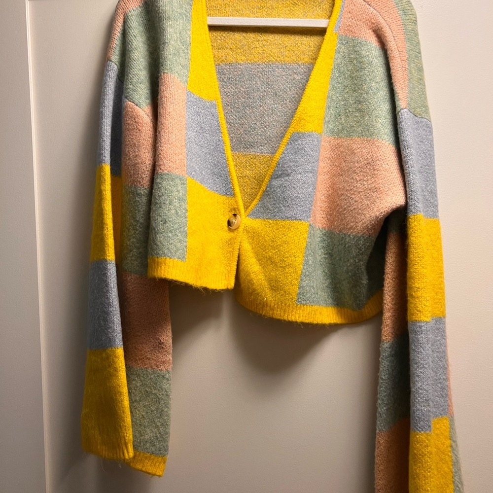 Cropped Colorful Patchwork Women's Sweater